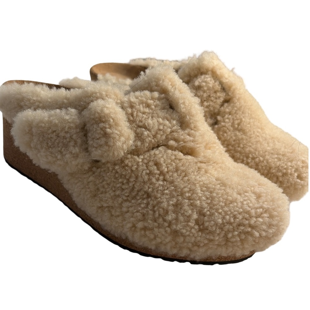 Birkenstock Papillio Fanny Teddy Shearling Wedge Clogs Euro Size 39